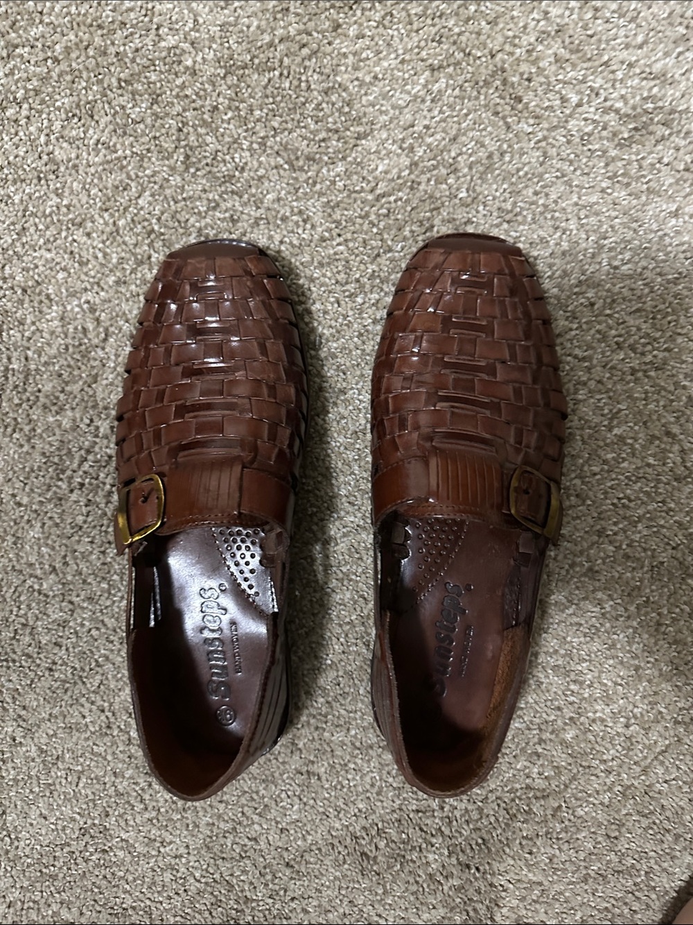 Men's Brown Woven Leather Slip-On Loafers with Buckle